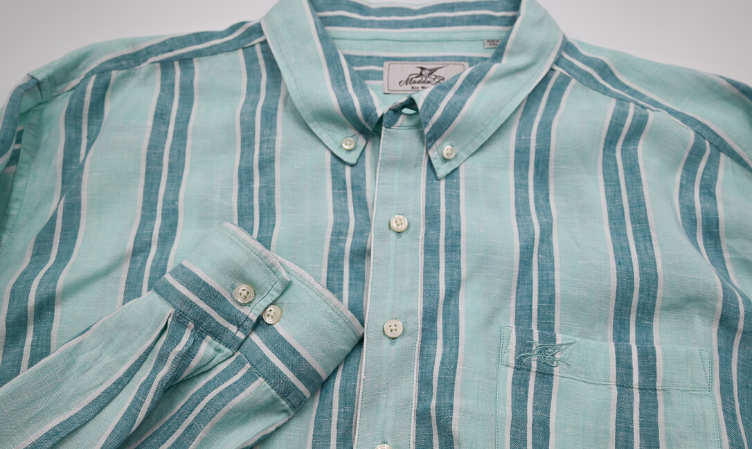 Madda Fella Key West Men's Blue Stripe 100percent Linen Casual Shirt XXL 19x38 image 2