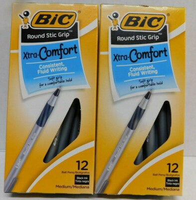 BIC Round Stic Grip Xtra Comfort Ballpoint Pen Medium Point - 24-Ct Black
