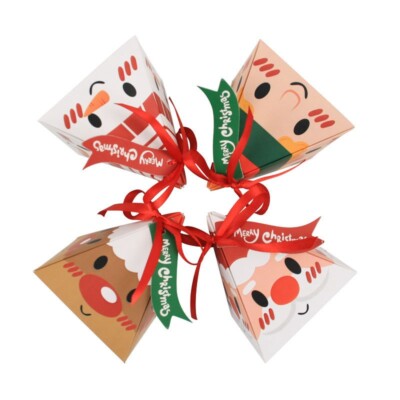 12pcs Christmas Gift Boxes Candy Sweets Xmas Triangle Party Paper Favour Ribbon