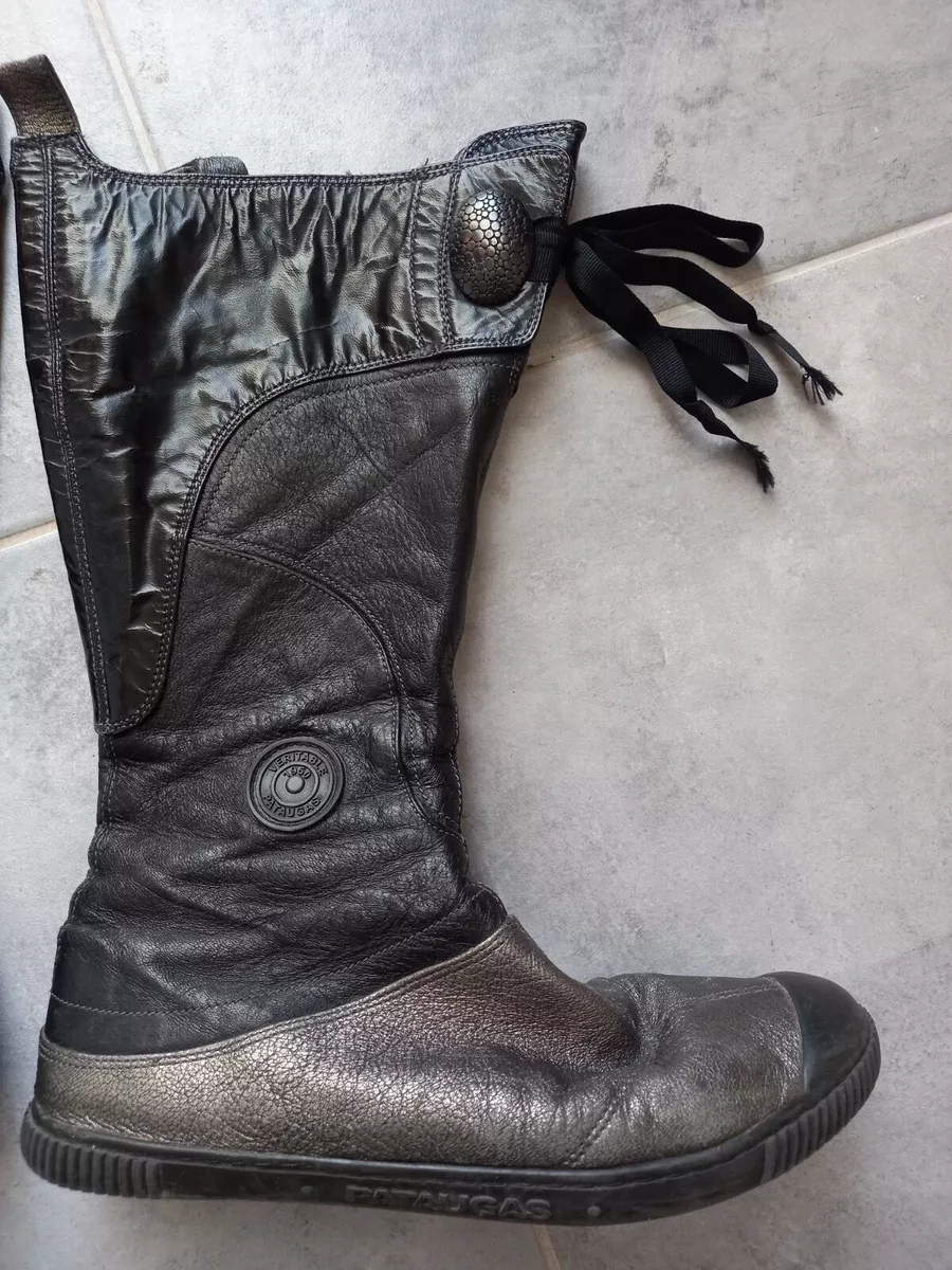 PATAUGAS Bottes originales en cuir noir et bronze avec lacets