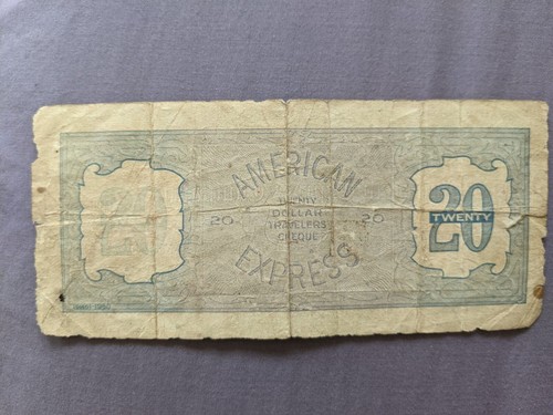 20$ American Express US Dollars Unused Travelers Cheque From 1960s | Vintage - Picture 2 of 8
