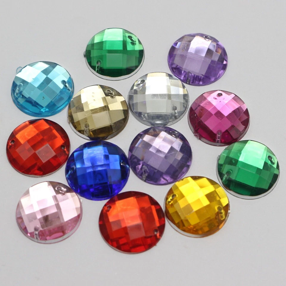 100 Flatback Acrylic Faceted Round Sewing Rhinestone Gems 16mm Sew on beads - Image 4 of 4
