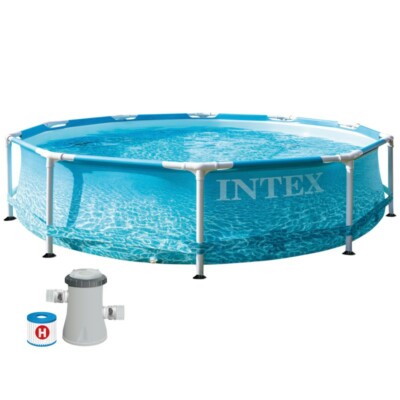 Intex Swimming Pool Intex Frame Beachside 305x76cm Schwimmbad Pool mit Poolpumpe