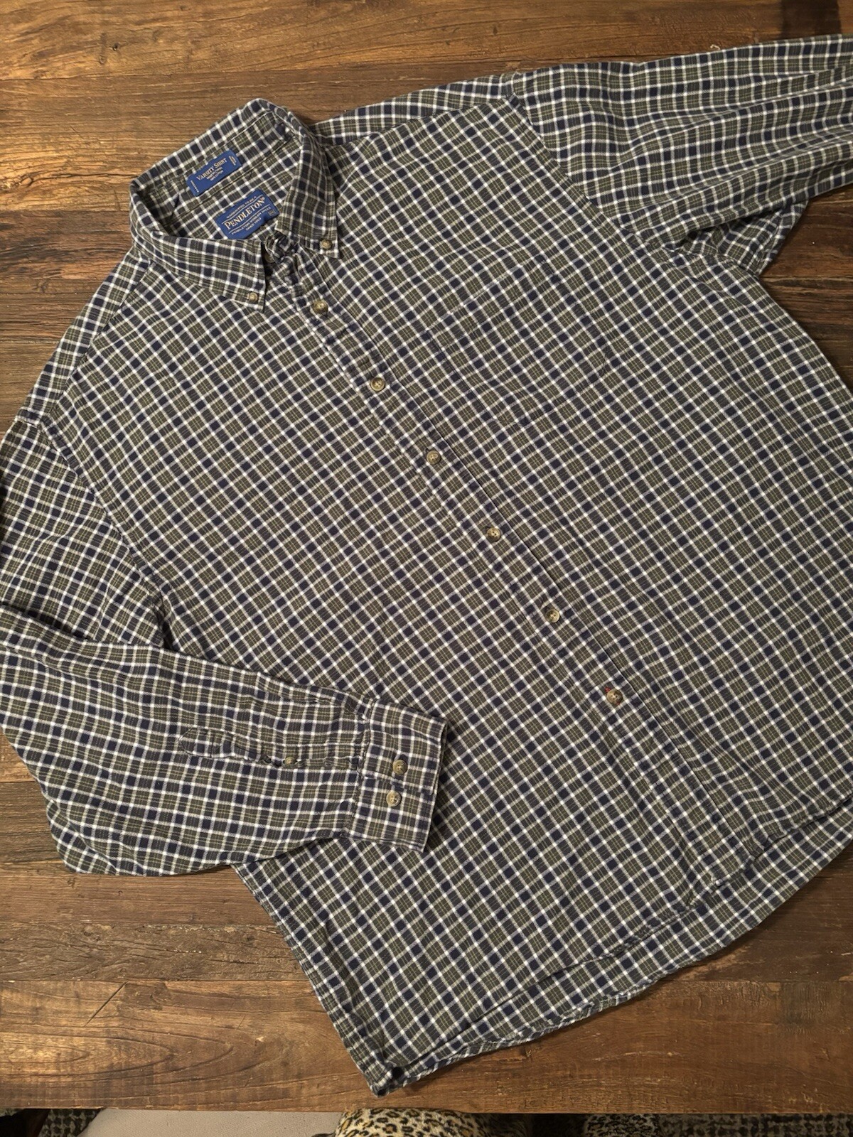 Pendleton Varsity Button Up Shirt Green/Blue/Whit… - image 2