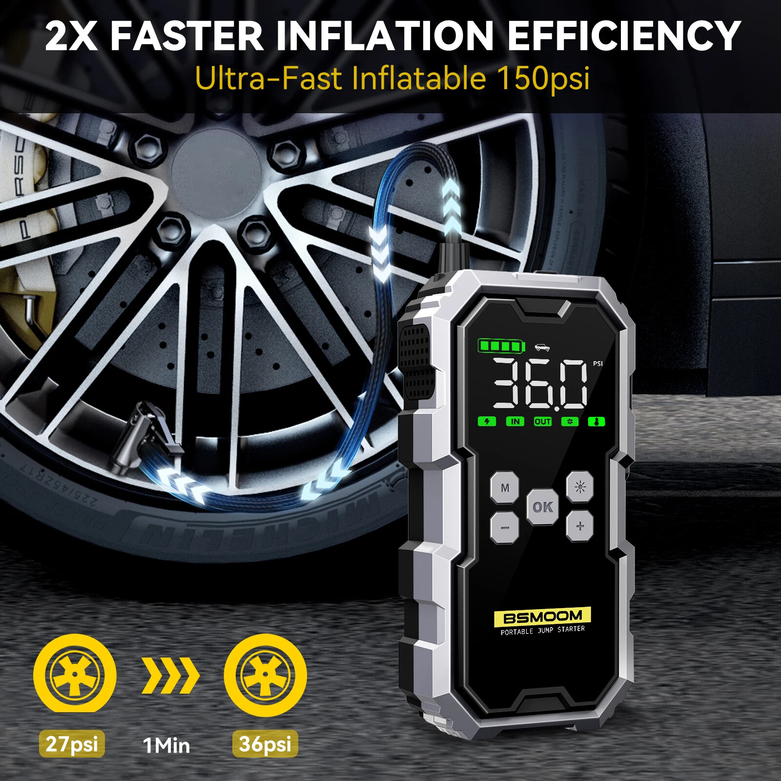 Booster de batterie multifonction compresseur d'air et écran LCD intelligent