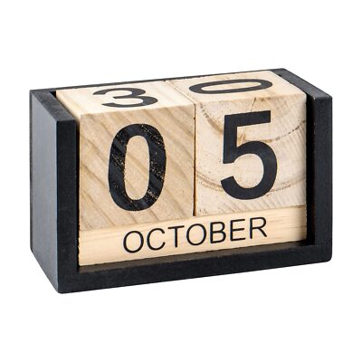 Wooden Perpetual Block Calendar for Desk Table Month Date Display