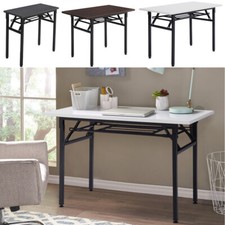 Folding Table Study Writing Desk Workstation Dining Hall Table Shelf Metal Wood