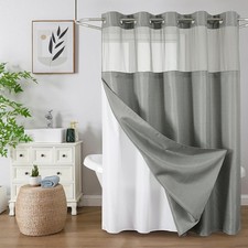 No Hook Shower Curtain with Snap in Fabric Liner, 72"W x 75"L Pack of 1 Grey