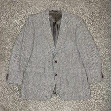 Harris Tweed Blazer Sport Coat Scottish Wool Mens Brown Chevron Suit Jacket VTG