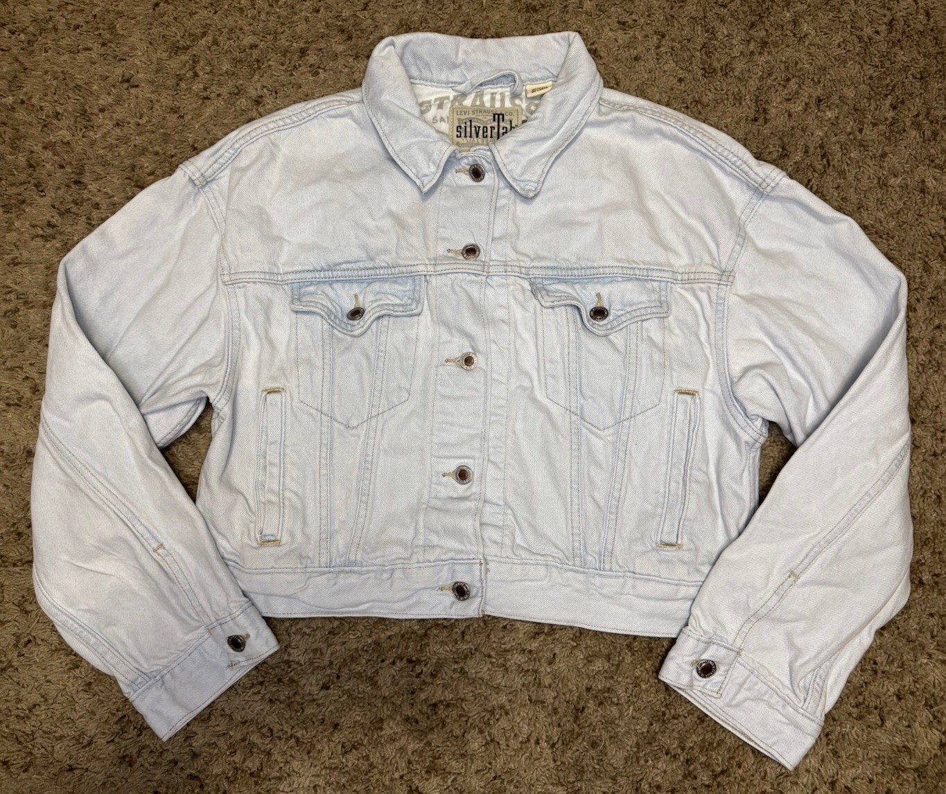 LEVIS Silvertab Cropped Boxy Trucker Jean Jacket Light Wash Rocker