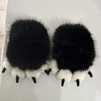 Black White Pink Faux Fur Animal Paw Costume Gloves with Claws, One Size
