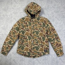 Volcom Jacket Boys 8-10 Green Camo Hooded Quilted Snap Front Puffer Winter