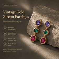 S925 Silver Hypoallergenic Vintage Gold Tripl...