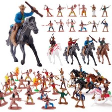 Wild West Playset - 48 Pcs Cowboys  Indians Figures, Horses, Trees for School P