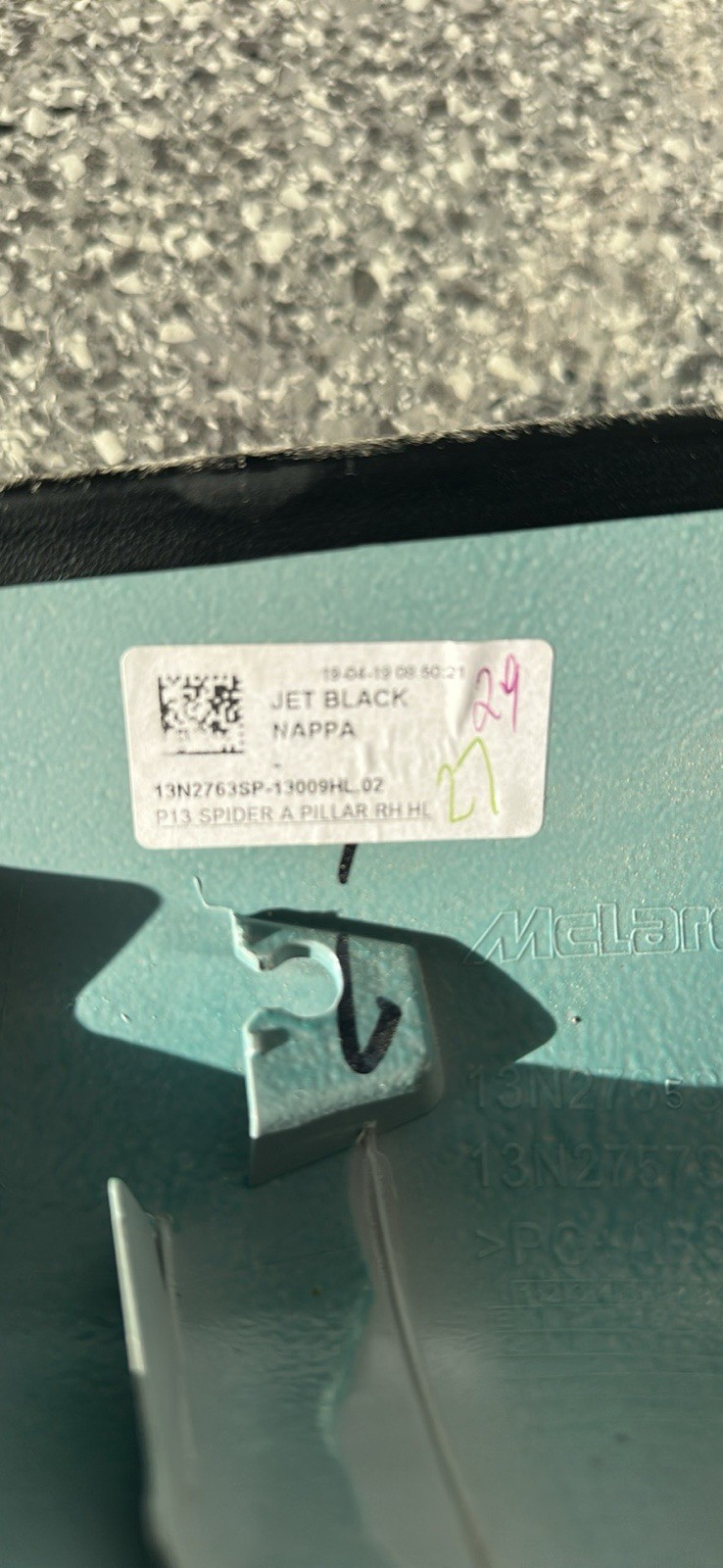 McLaren 570S Spider OEM A-pillar trim (RH) – Jet Black Nappa MSG FOR QUESTIONS