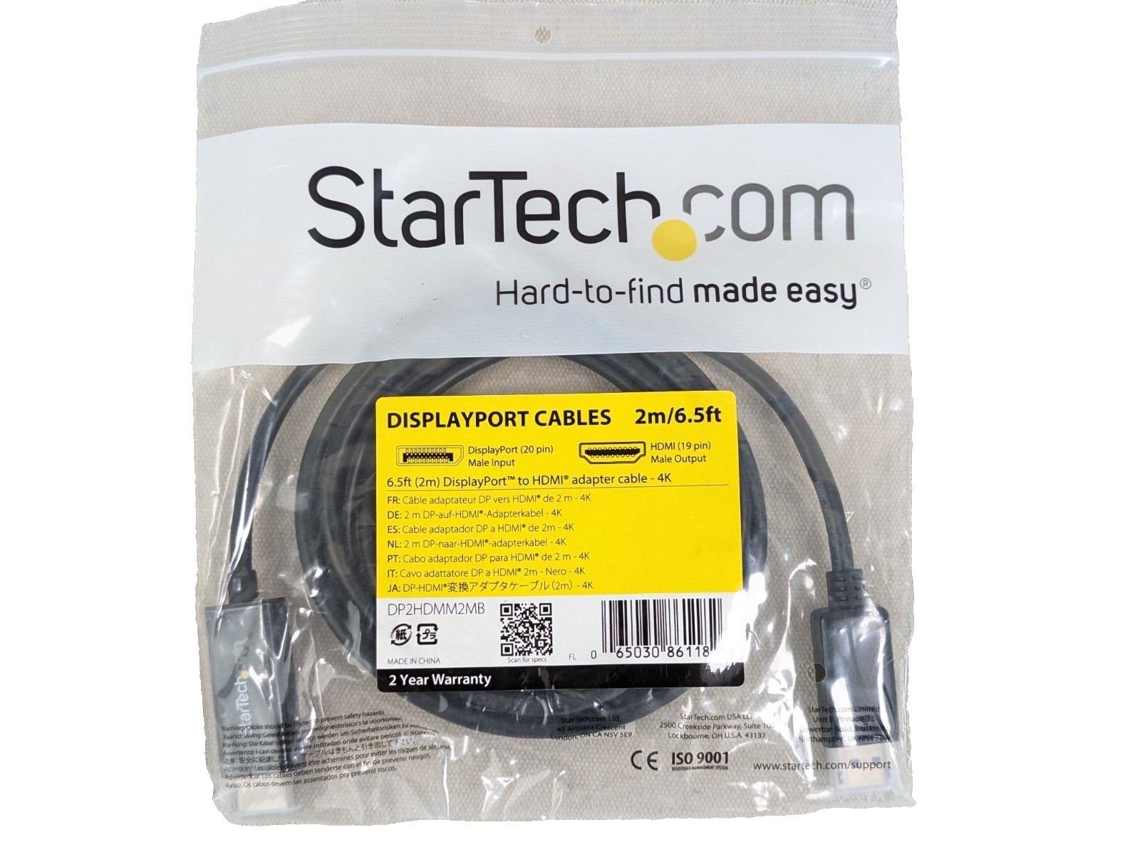 StarTech.com 6.5ft (2m) DisplayPort Male to HDMI Male Adapter Cable - 4K Video