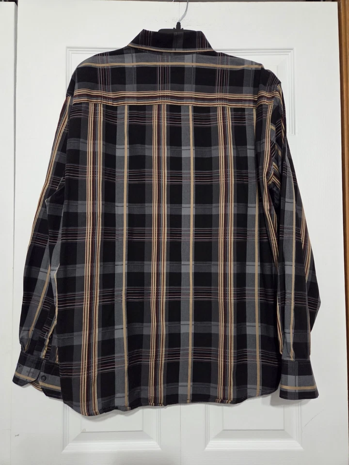 Camisa social Cubavera listrada estampa preta dourada marrom manga longa algodão XXL EC - Imagem 4 de 4