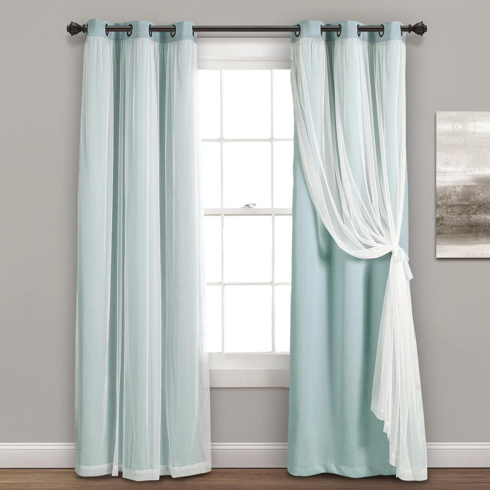 Blue Sheer Grommet Blackout Curtain Panel Set 20x20 Pack of 2 Energy Efficient