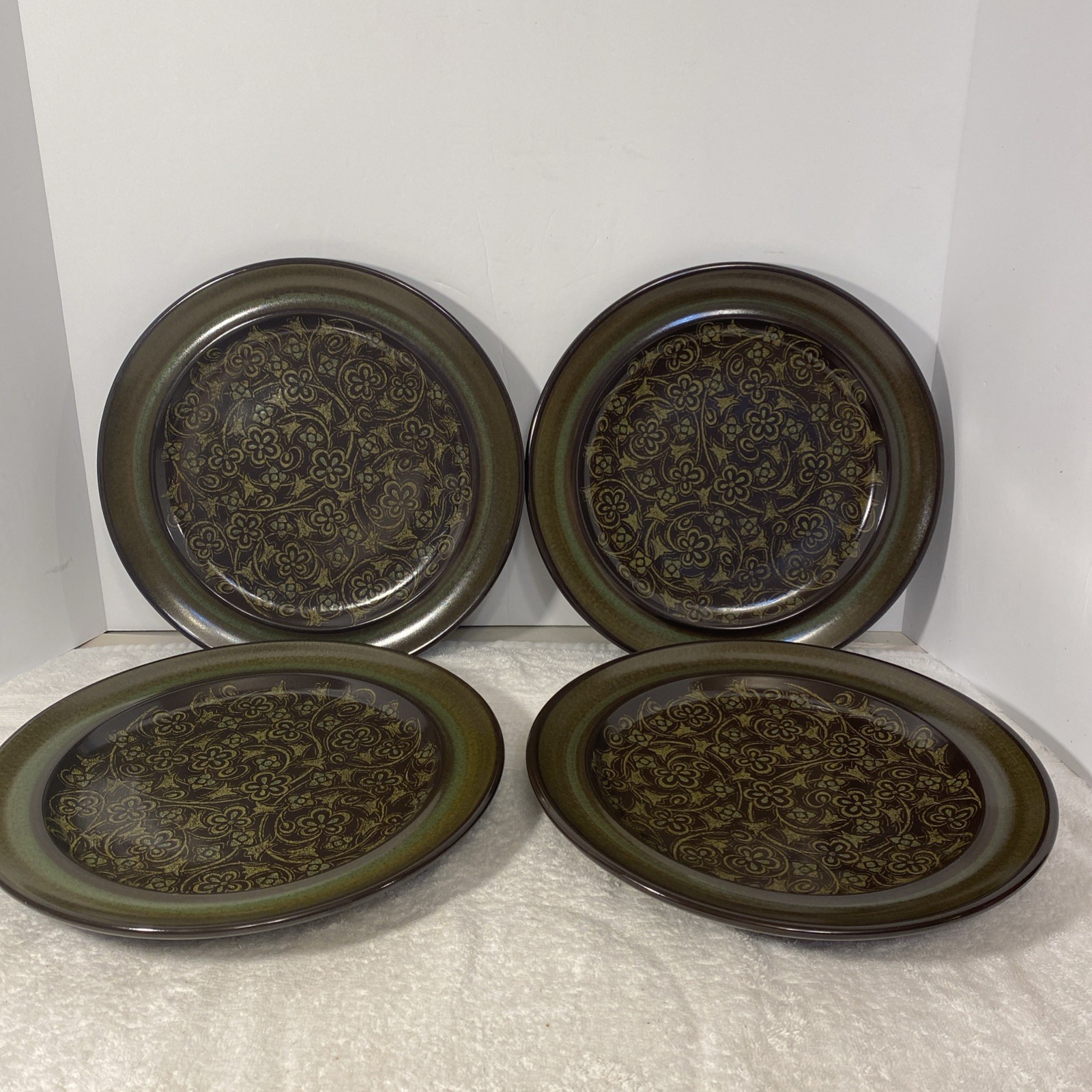 Set of 4 VTG Franciscan Madeira 10.5" Dinner Plates MCM Brown/Green Made in USA