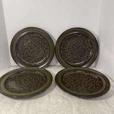 Set of 4 VTG Franciscan Madeira 10.5" Dinner Plates MCM Brown/Green Made in USA