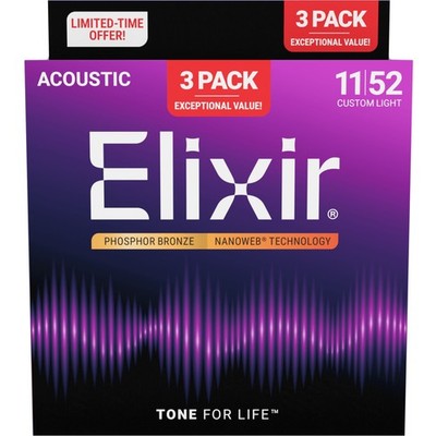 Elixir 16568 Nanoweb Acoustic Ph Bronze 11-52 - 3 Pack - Westerngitarrensaiten