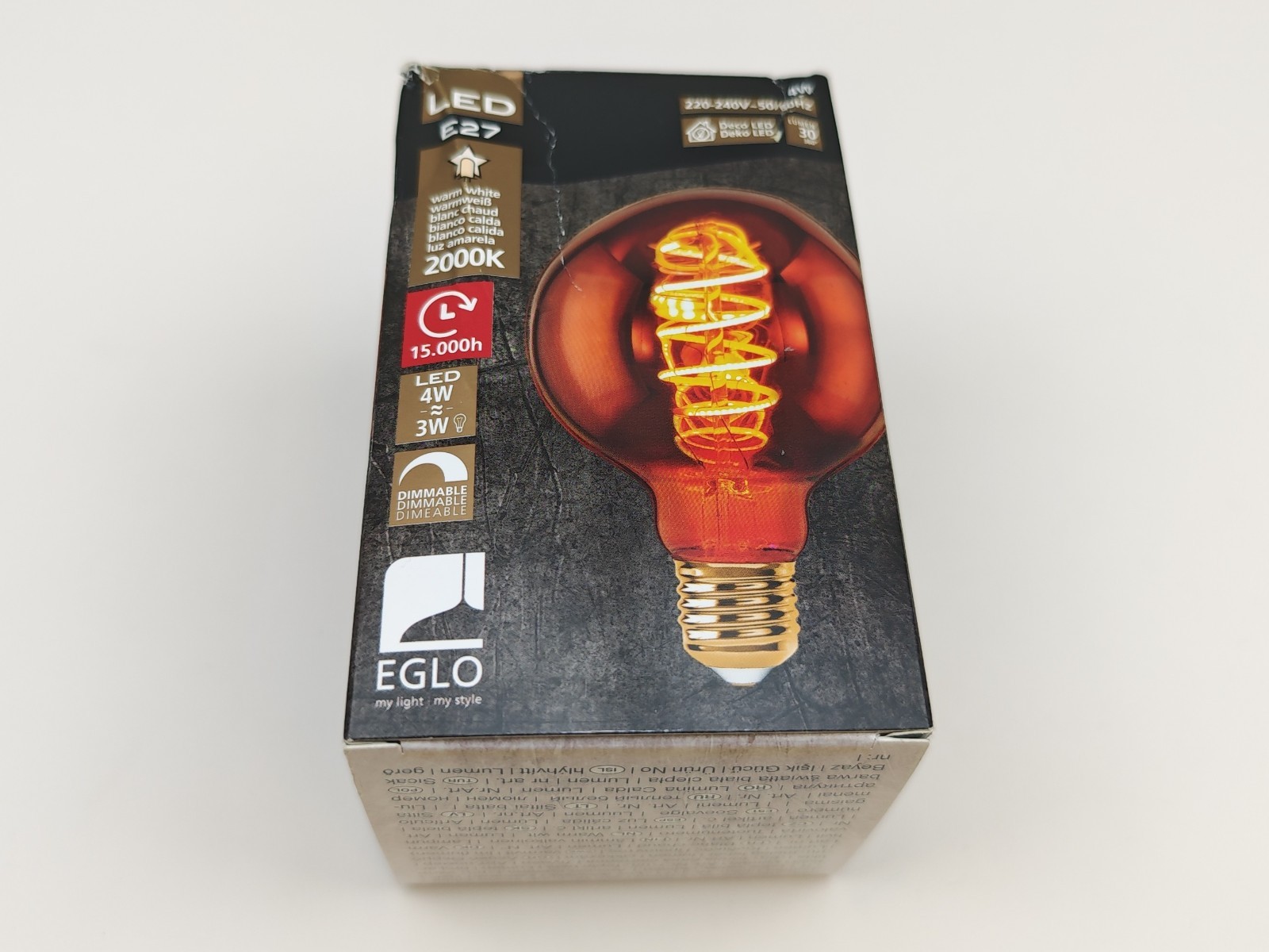 Eglo Dimmable E27 LED Globe, Vintage Spiral Filament Light Bulb, Edison lamp for