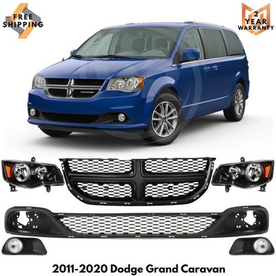 Front Grille Assembly & Head Light Pair For 2011-2020 Dodge Grand Caravan