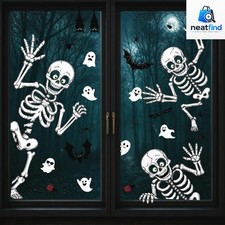 Halloween Skeleton Ghost Window Clings 8 Pack Reusable Waterproof Vinyl Decor...