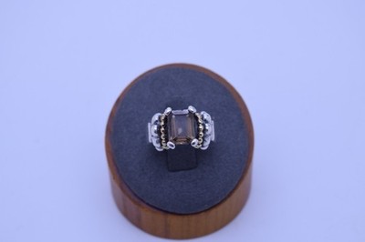 Vintage LAGOS CAVIAR 925 Silber 18k Gelbgold Rauchtopas Ring Größe 4,75