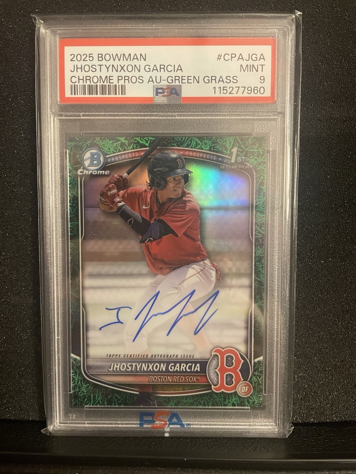 JHOSTYNXON GARCIA 2025 BOWMAN CHROME 1ST GREEN GRASS RED SOX AUTO /99 PSA 9 RC