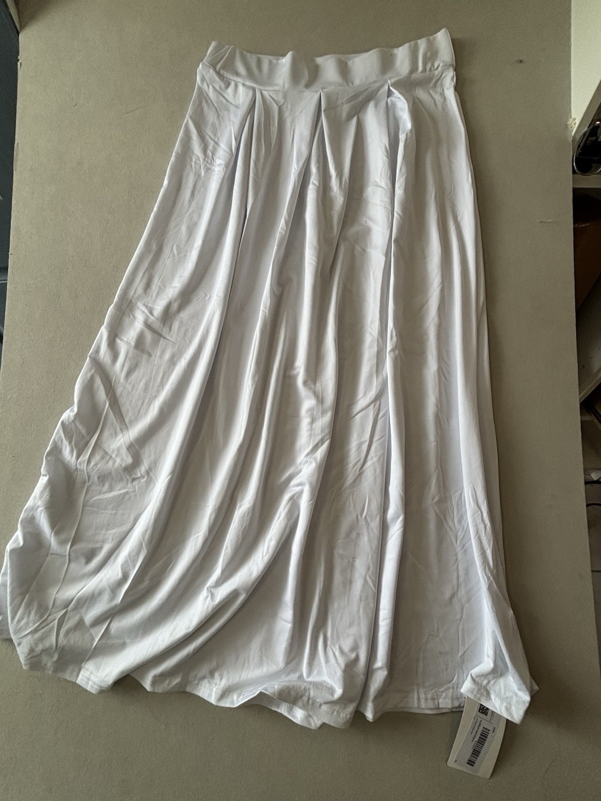 White Midi Skirt Women’s XL NWT Flowy A-Line High Waist Stretch Casual-image