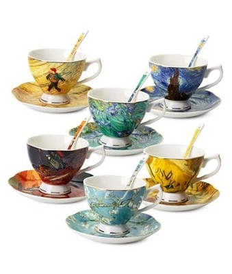 BTaT Porcelain Tea Cup Set - 6 Pieces, Includes Vibrant Colors with Spoon
