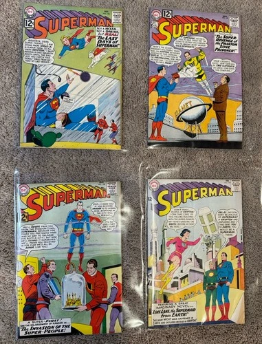 Vintage Lot 1962-63 Superman DC Silver Age Comic Books #156, #157, #158 & #159