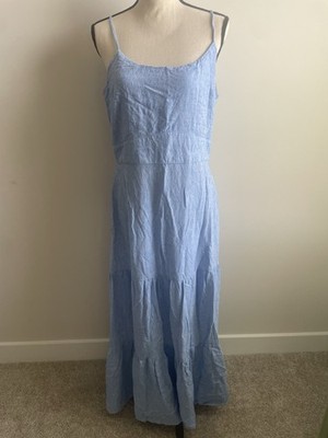 Joie SZ 12 Women s Linen Tiered Dress Adjustable Straps Side Zipper Preowned 