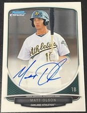 MATT OLSON 2013 BOWMAN CHROME PROSPECT ROOKIE ON CARD AUTO OAKLAND A’S. rookie card picture