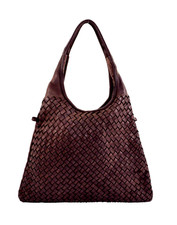 ITALIAN HAND-WOVEN VINTAGE-WASHED CALF LEATHER HOBO SHOULDER BAG - MADE IN ITALY