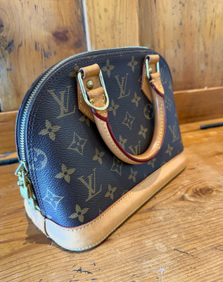 Louis Vuitton Alma PM Monogram Canvas Handbag Purse Brown Tan Leather
