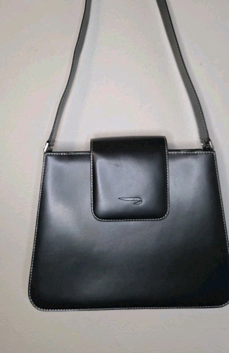 Tanner Krolle Black Leather Bag British Airways Vintage Purse Tote Satchel