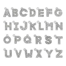 26PCS A-Z Silver Alphabet Charms - 16mm Rhinestone Letter Pendants for DIY Jewel