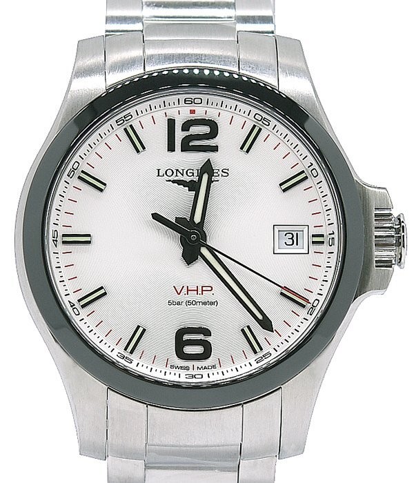 LONGINES Conquest VHP L3.719.4.76.6 Mens Quartz Watch White Dial Stainless Steel Bracelet