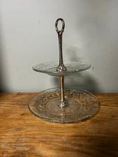 Princess House FANTASIA 2 Tier Dish TIDBIT Serving Tray Vintage Frosted