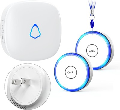 Caregiver Pager Wireless Call Button for 1 Receiver+ 2 Button, White 