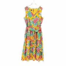 Talbots 14W Plus Tropical Floral Waist Tie Fit & Flare Cotton Sleeveless Dress