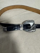 Black Croc Embossed Leather Belt Womens Narrow 3 Piece Western Buckle Set Silver