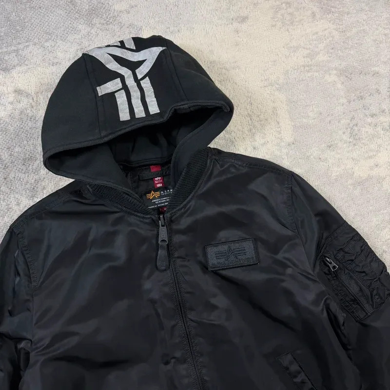 Alpha Industries Hooded Bomber Jacket Size S/M* Men’s Men’s Black Flight Jacket image 3