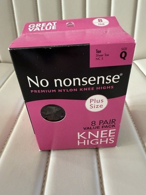 No Nonsense Comfort Top Knee Highs 8 Pair Value Pack TAN PLUS Size NC5 Sheer Toe
