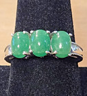 Green Jade 3-Stone Ladie's Band Ring - 925 Silver - Size 10 - 4.87g — photo 2
