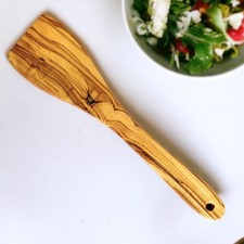 Olive Wood Flat Curved Spatula 30 cm, kitchen utensils, natural, handmade