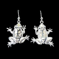925 Sterling Silver Earrings Natural Mother Of Pearl 5x4mm Gemstone Frog Jewelry