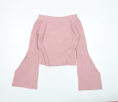 Romwe Damen rosa gerippt Glockenärmel Strickpullover Größe 8